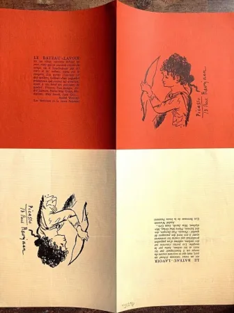 Sin Técnico Picasso - Two Rare Lithographs after drawings, 2 Rare Invitations on vellum paper with filigran, 70's