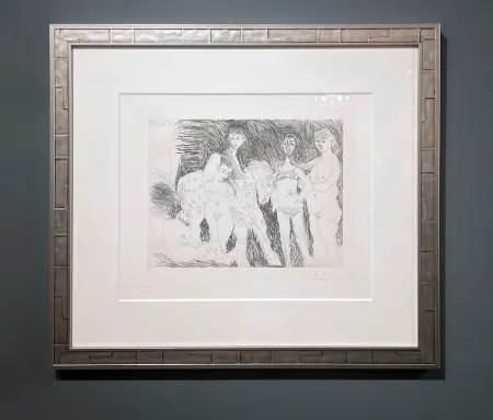 Grabado Picasso - Vieil homme pensant à sa jeunesse: garcon sur un cheval de cirque et femmes, Plate 15 from: La Série 347 (Old man thinking of his youth: boy on a circus horse and women, Plate 15 from: Series 347)