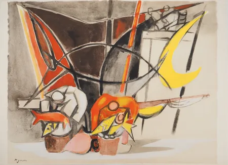 Litografía Pignon - Belgique, le marché aux poissons d'Ostende (La minque d'Ostende)