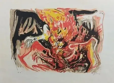 Litografía Pignon - Combat de coq (1969)