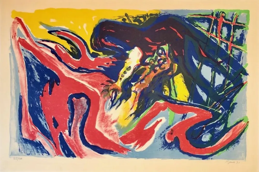 Litografía Pignon - Grand combat de coqs