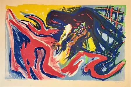 Litografía Pignon - Grand combat de coqs