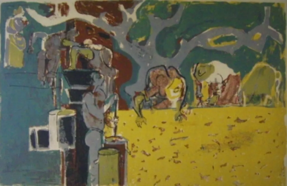 Litografía Pignon - Ramassage des olives ou vendanges