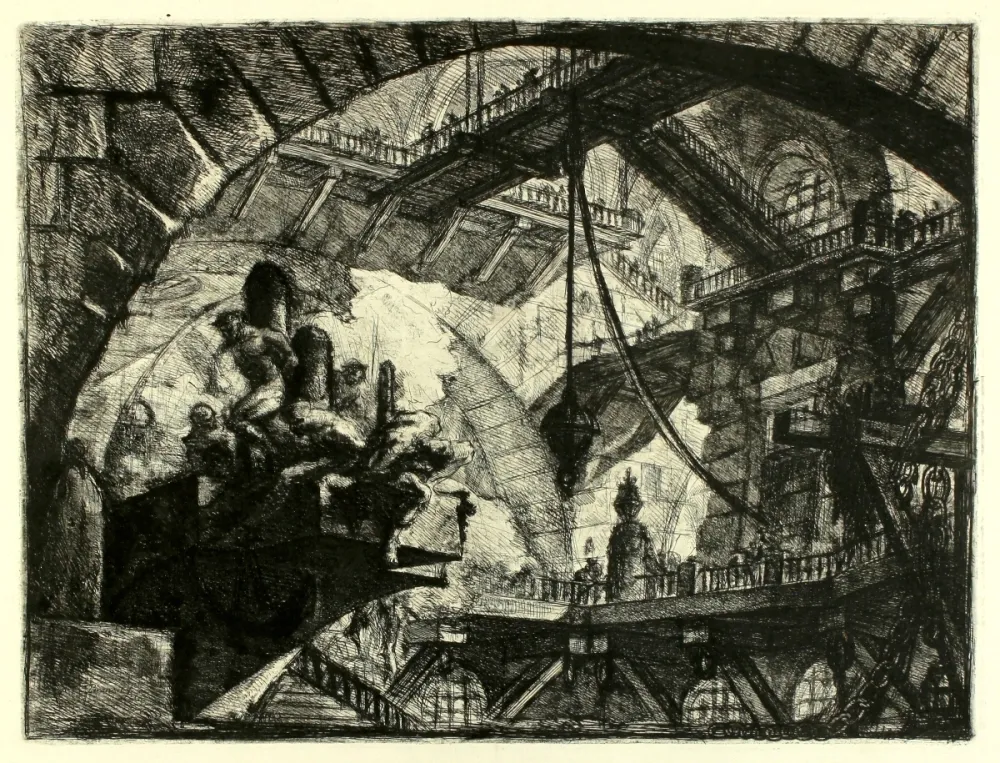 Grabado Piranesi - Prisoners on a projecting Platform (Carceri X)