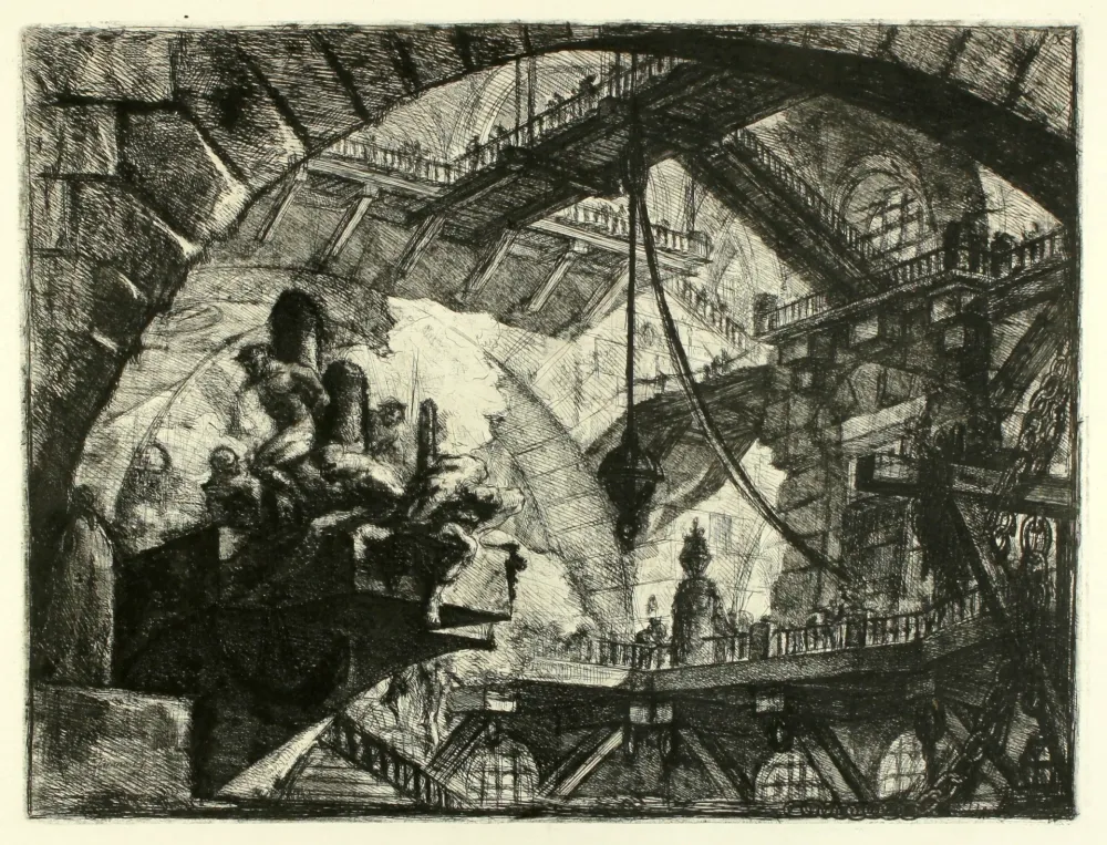Grabado Piranesi - Prisoners on a Projecting Platform (No. 10 from 