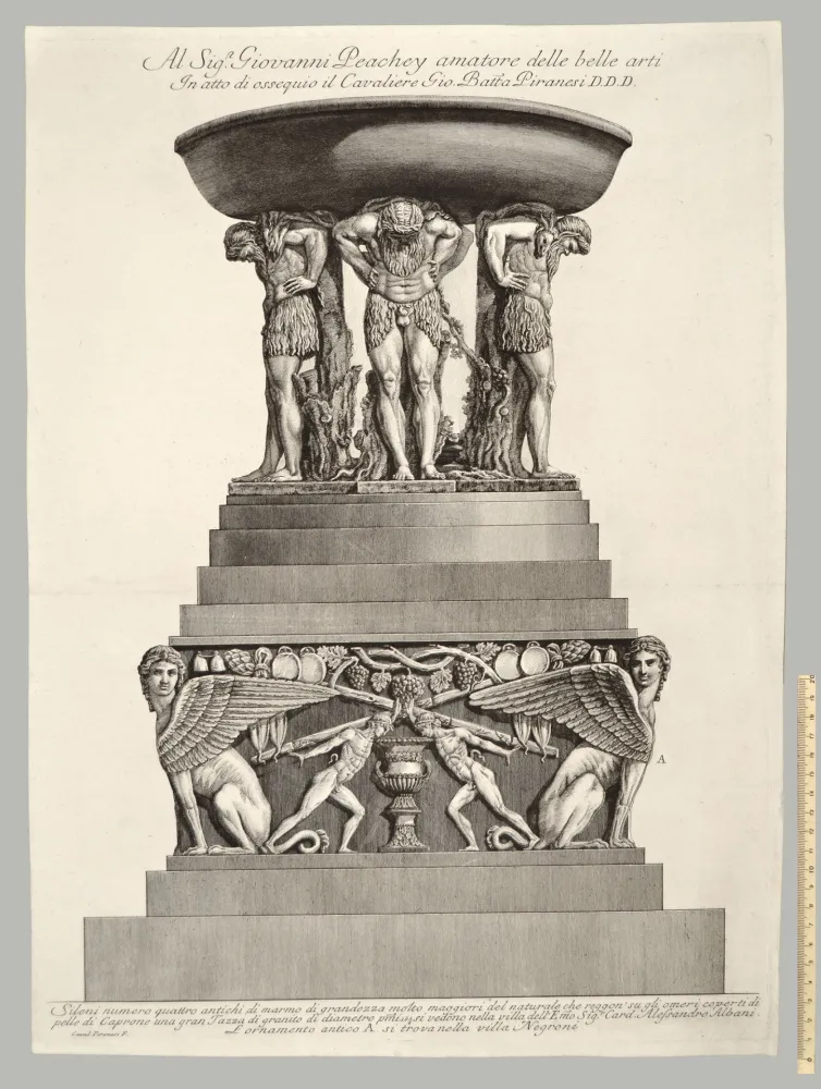 Aguafuerte Piranesi - VASCA DI GRANITO SORRETTA DA QUATTRO FAUNI