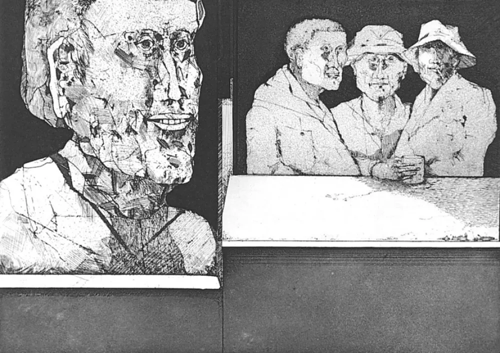 Aguafuerte Plattner - Gli uomini bevono il vino del primo freddo