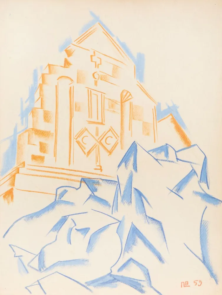 Múltiple Plavinsky - Church on a Rock (Original pastel)