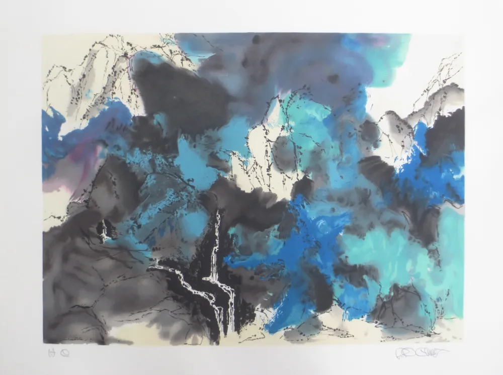 Litografía Po Chung - Mountain and stream in mist