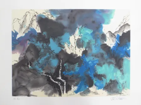 Litografía Po Chung - Mountain and stream in mist