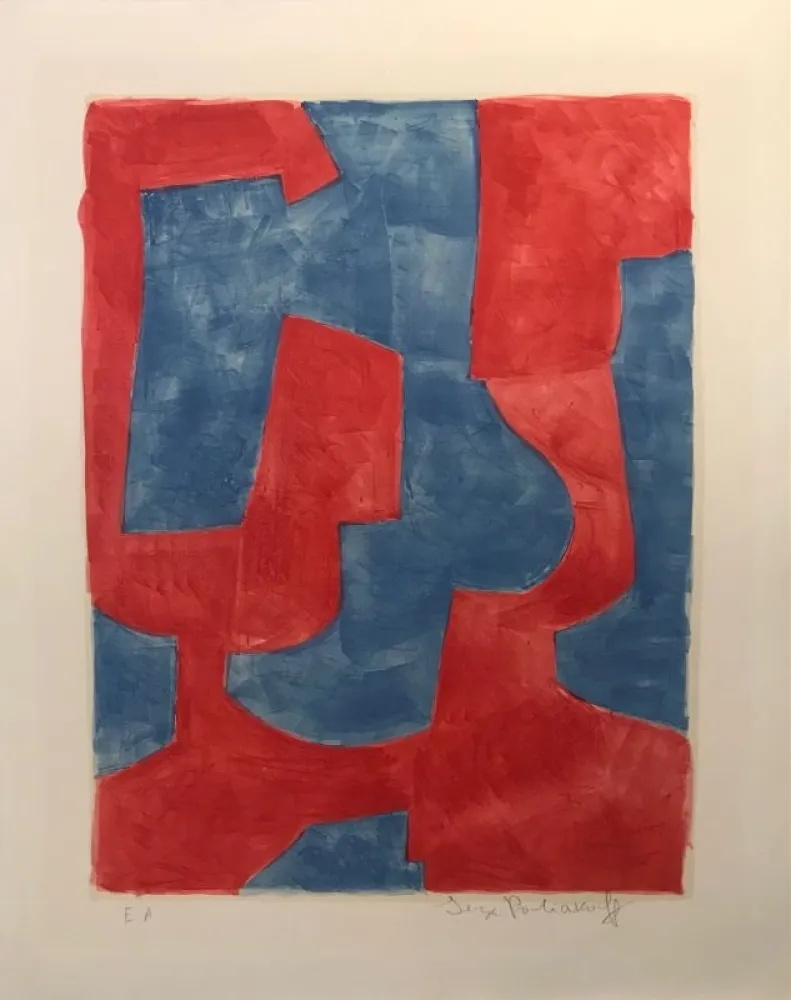 Litografía Poliakoff - Composition bleue et rouge L57 
