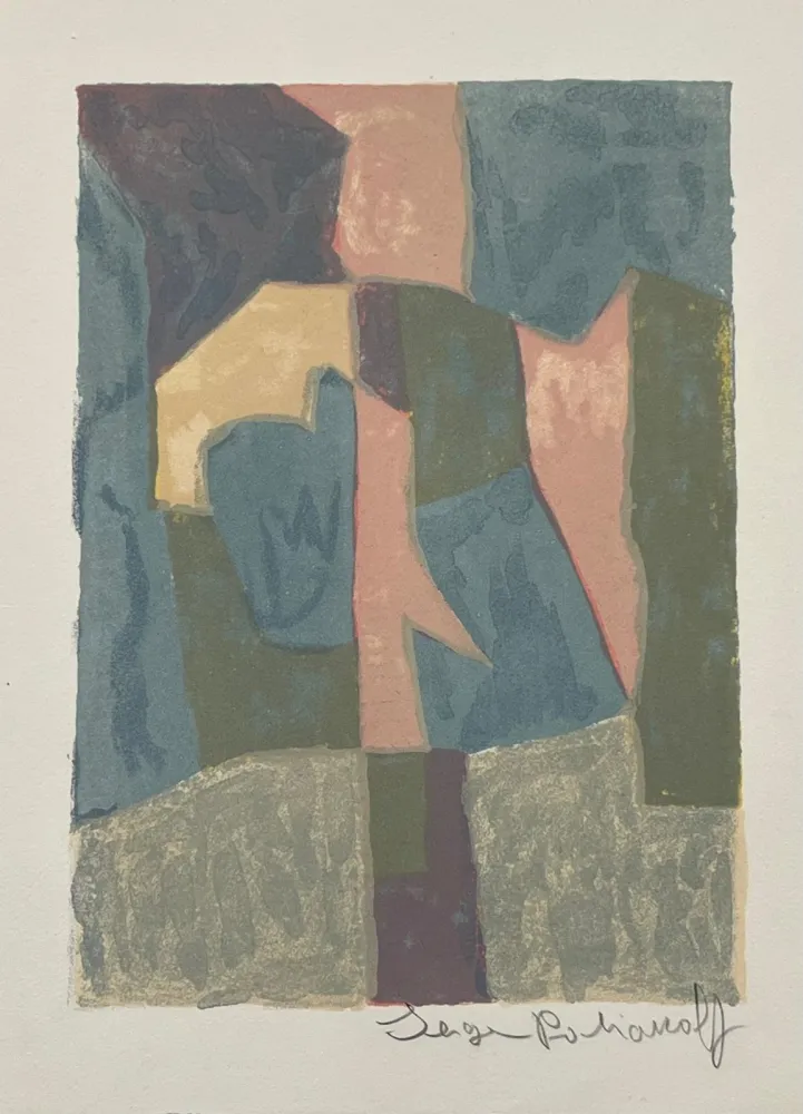 Litografía Poliakoff - Composition bleue, rose et grise L30 