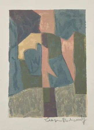Litografía Poliakoff - Composition bleue, rose et grise L30 