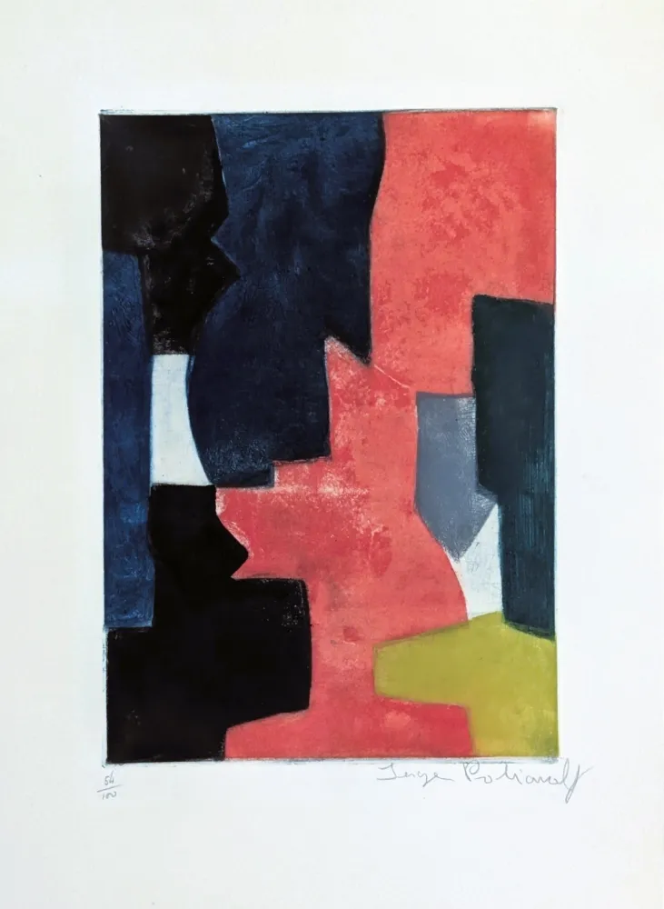 Aguafuerte Y Aguatinta Poliakoff - Composition bleue, rouge, verte et noire III 