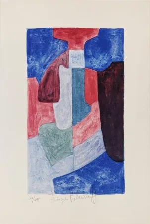 Litografía Poliakoff - Composition bleue, verte et rouge L78, 