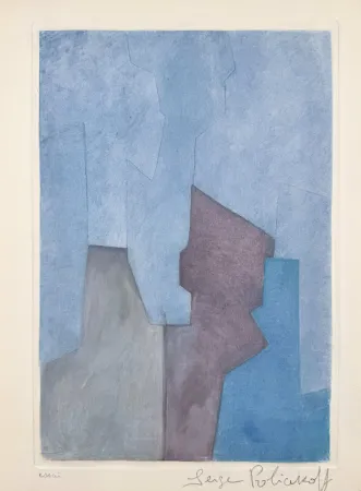 Aguafuerte Y Aguatinta Poliakoff - Composition bleue XXIV 