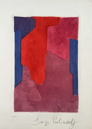 Aguafuerte Y Aguatinta Poliakoff - Composition mauve, bleue et rouge XXI 