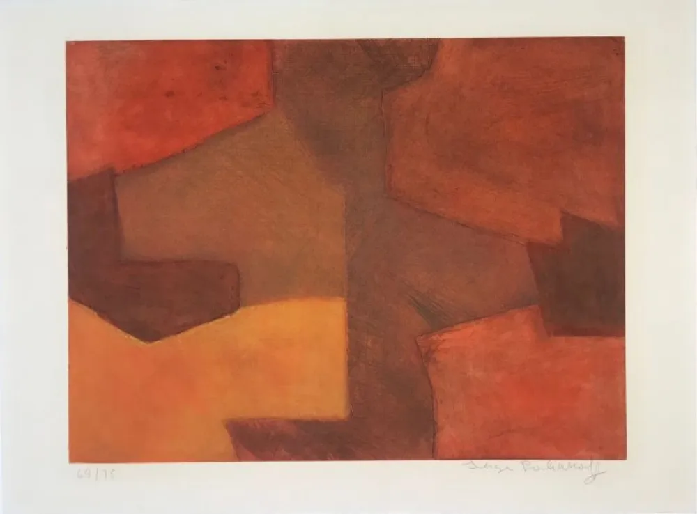 Grabado Poliakoff - Composition orange et rouge XXIX 