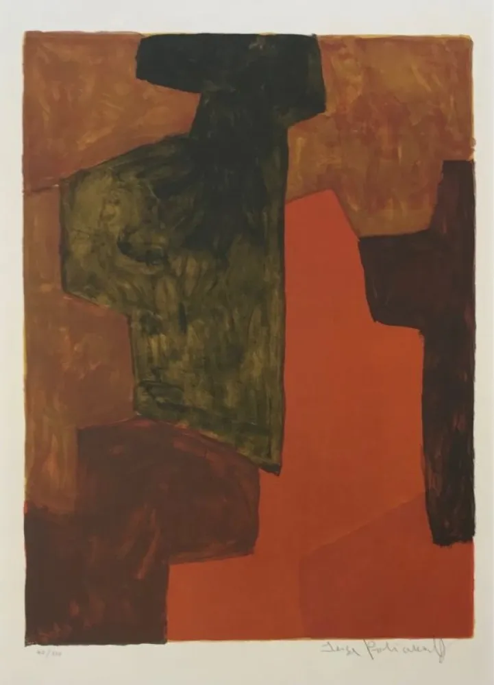 Litografía Poliakoff - Composition Orange et Verte L43 