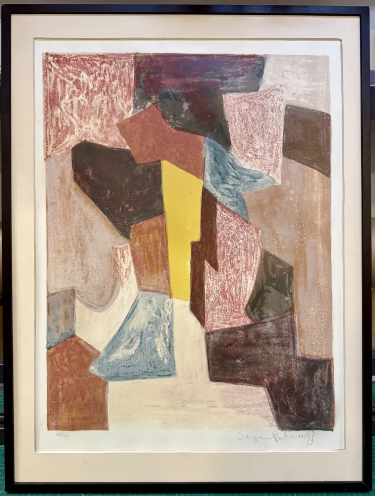 Litografía Poliakoff - Composition rouge, carmin et jaune, 1958