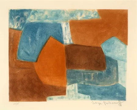 Aguafuerte Y Aguatinta Poliakoff - COMPOSITION ROUGE ET BLEU XXXVI 