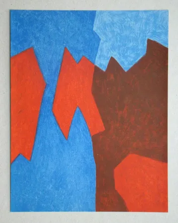 Litografía Poliakoff - Composition rouge et bleue