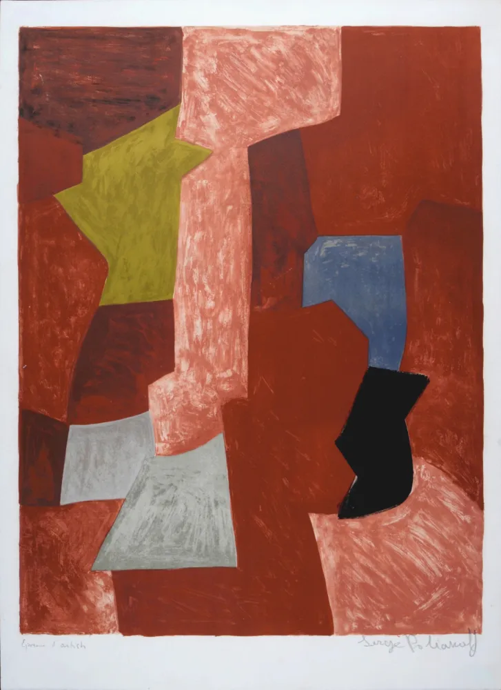 Litografía Poliakoff - Composition rouge, jaune et bleue, 1957 - Hand-signed!