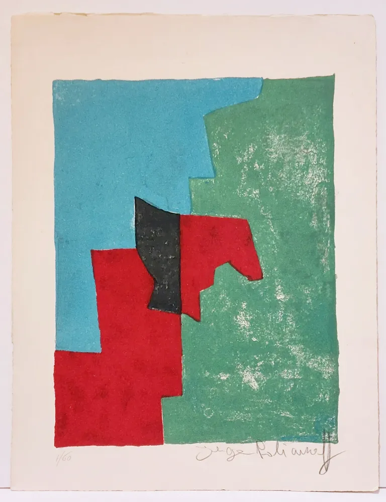 Litografía Poliakoff - Composition rouge, verte et bleue L32 