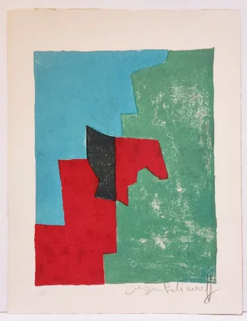 Litografía Poliakoff - Composition rouge, verte et bleue L32 