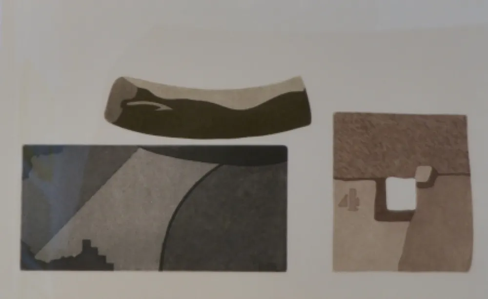 Aguafuerte Y Aguatinta Pomodoro - Composizione con tre forme in nero