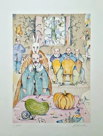 Litografía Possenti - Interno con zucca