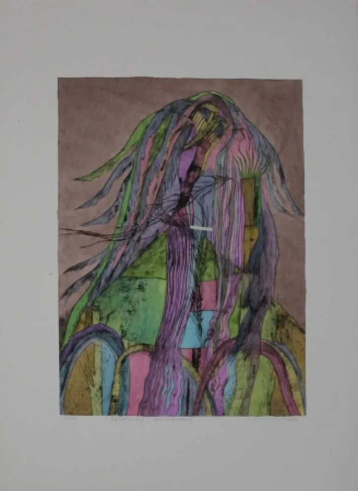 Punta Seca Pyroth - Pelzhaus mit Engel.  Schutz vor Bedrohung