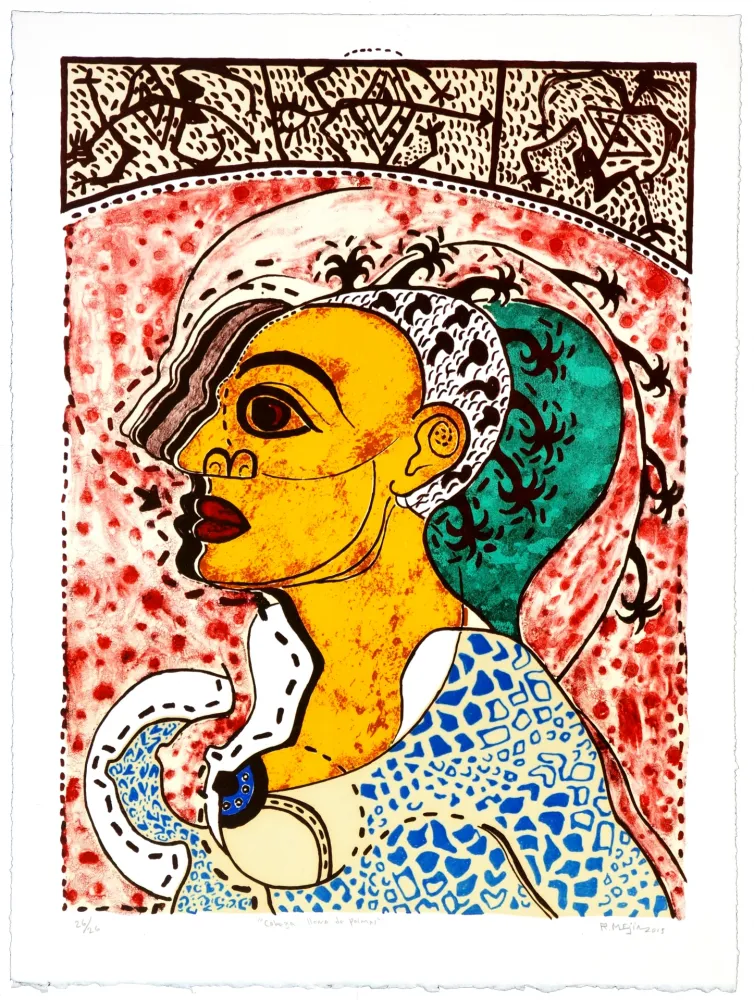 Litografía Radhamès - Cabeza llena de palmas