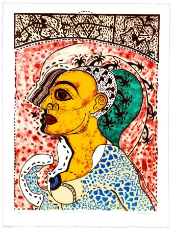 Litografía Radhamès - Cabeza llena de palmas