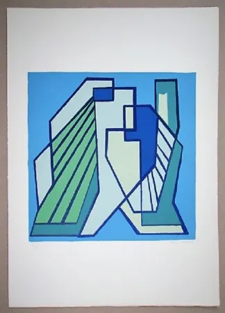 Litografía Radice - Compositione astratta blu verde
