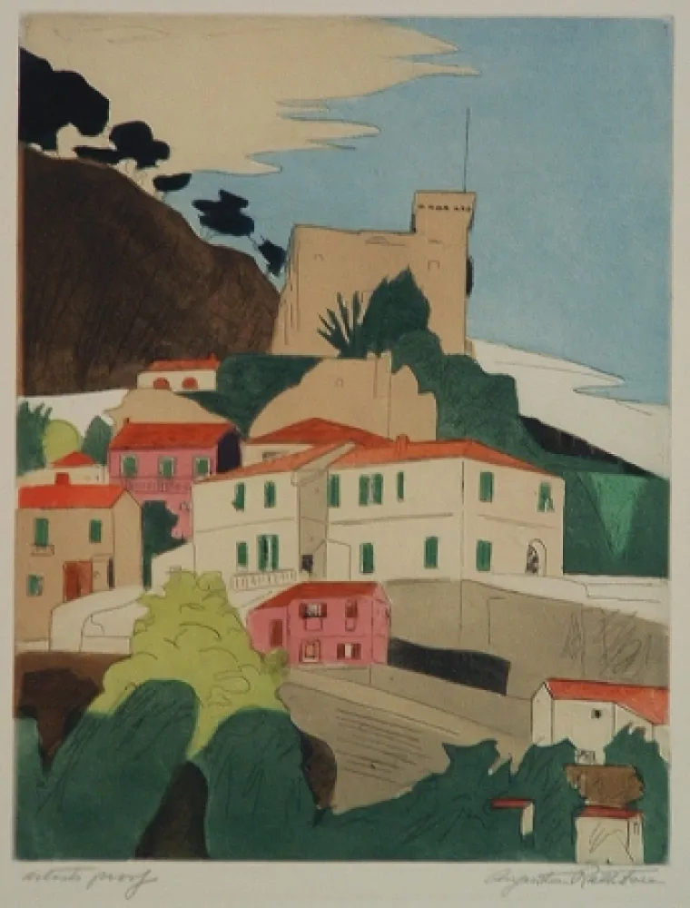 Grabado Rathbone - Roquebrune, French Riviera