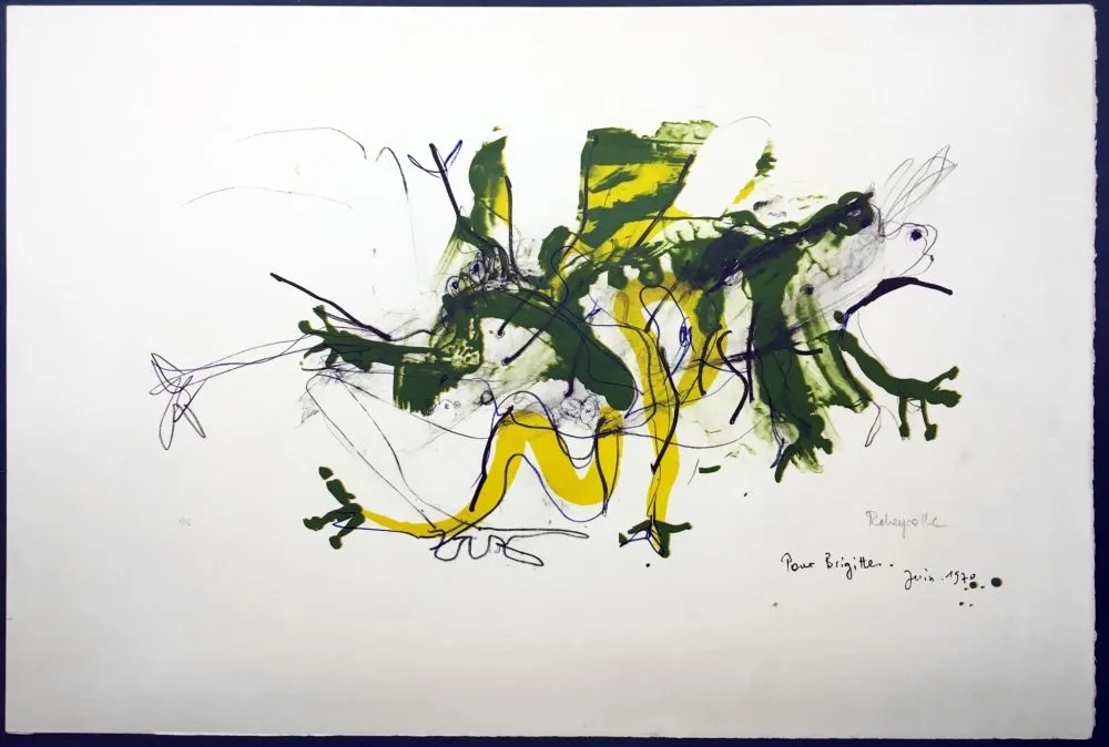Litografía Rebeyrolle - GRENOUILLES. Lithographie signéeet dédicacée (1970).