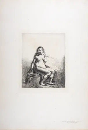 Heliograbado Rembrandt - Femme nue assise sur une butte