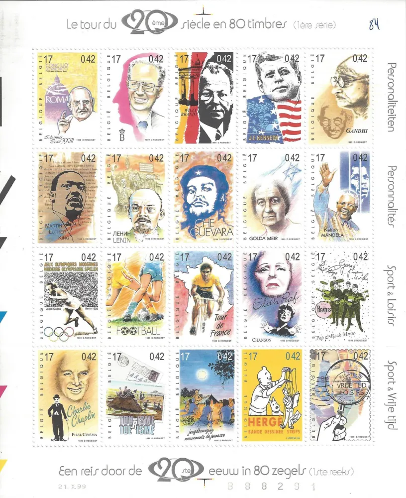 Talla En Madera Rémi - Tintin Le Tour du 20ème siècle en 80 timbres
