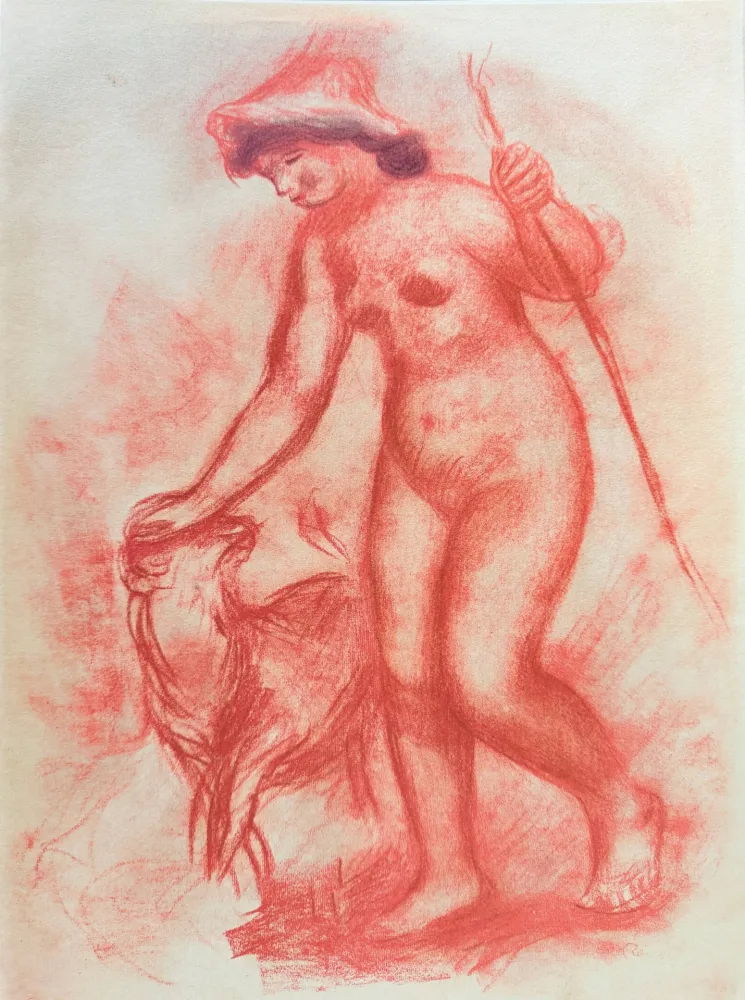 Litografía Renoir - Shepherdess and Lamb
