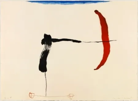 Grabado Riera I Aragó - Avión negro y rojo en ángulo 