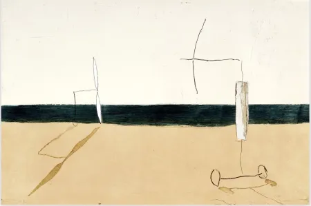 Aguafuerte Y Aguatinta Riera I Aragó - Paisaje con Aviones Blancos