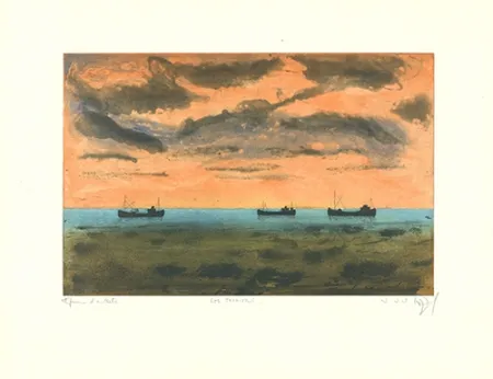 Aguafuerte Y Aguatinta Rigal J.j.j. - Thonniers au large de Rosas