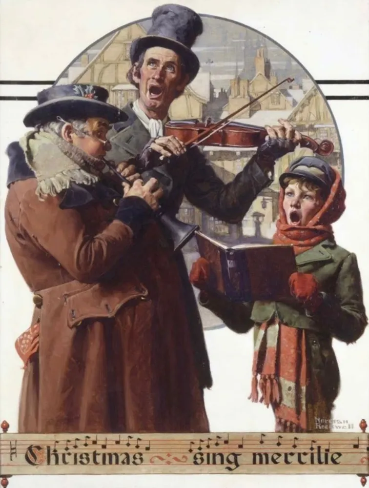 Litografía Rockwell  - Christmas Trio/Christmas Sing Merrille