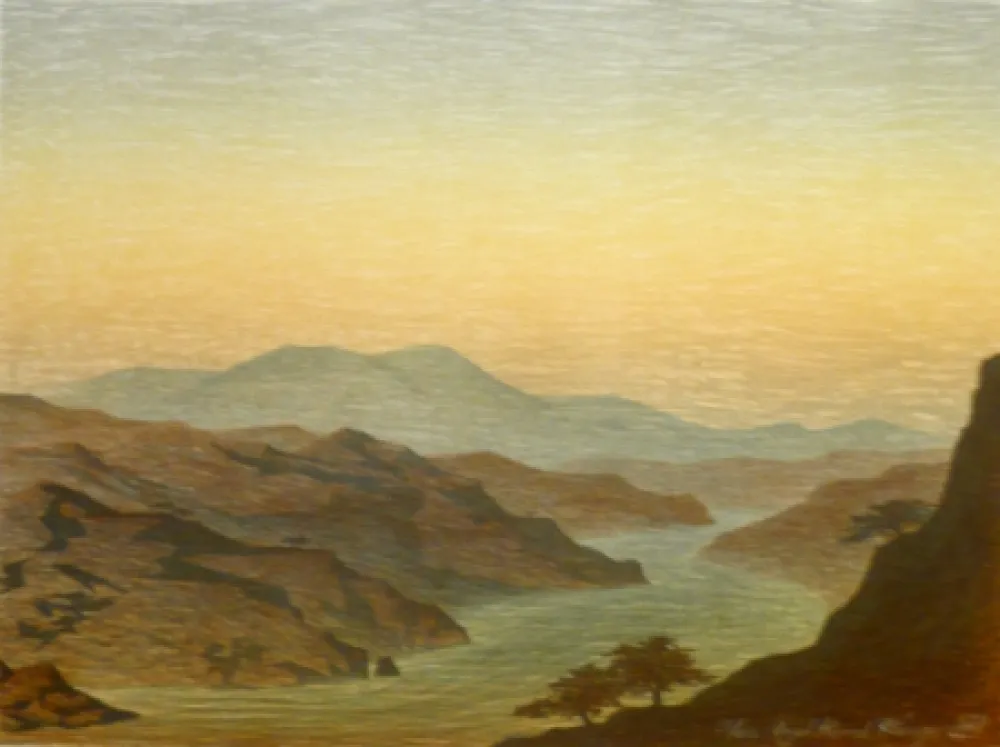 Litografía Rodrigo - E come arivi grandi si convenne ver lo fiumerea