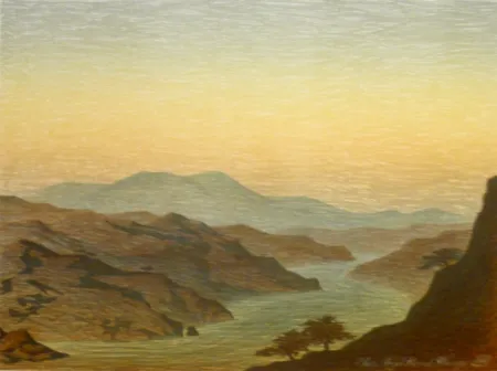 Litografía Rodrigo - E come arivi grandi si convenne ver lo fiumerea