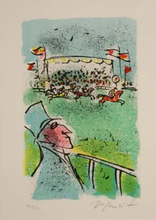 Litografía Rognoni - SPETTATORE ALL'IPPODROMO