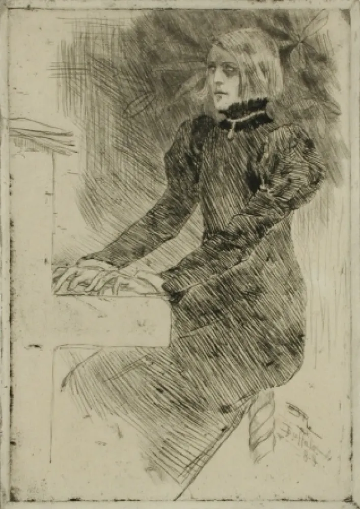 Grabado Rops - Une pianiste shaker / A Shaker Pianist