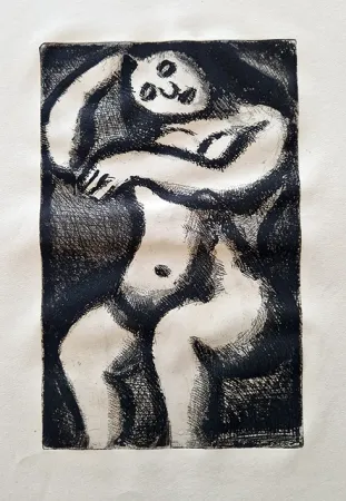 Aguatinta Rouault - Nu assis
