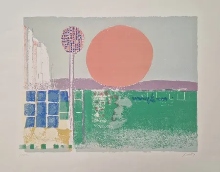 Litografía Saetti - Tramonto a Venezia